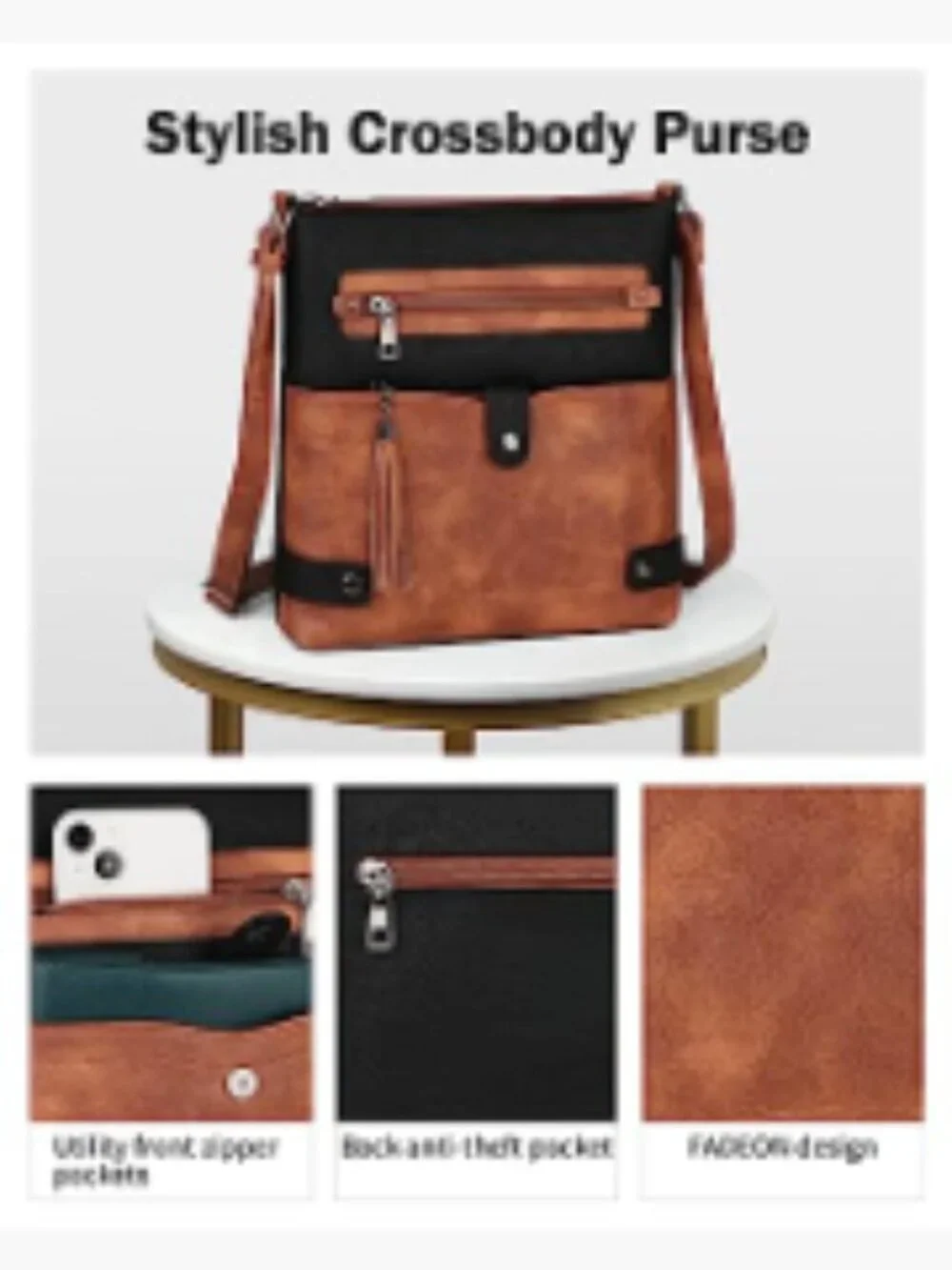 Waterproof Faux Leather Crossbody Bag for Women, Multi-Pocket Shoulder Handbag